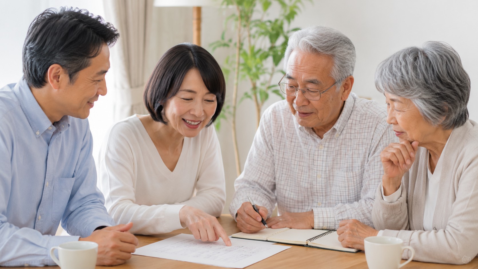 親子で介護の準備リストを確認している様子